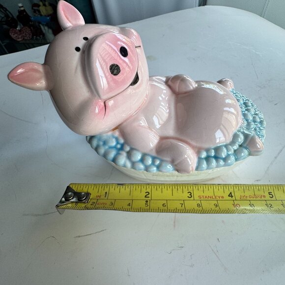 Vintage Ceramic Pig in Bubble Bath Tub Trinket Box *read* - Picture 7 of 7